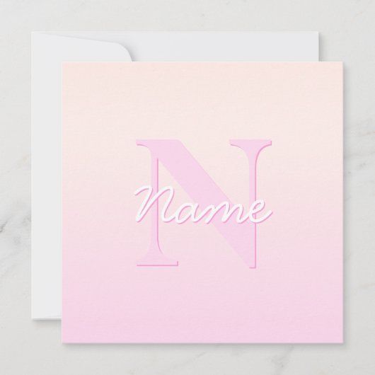 Schattige  monogram | Perzik & Roze Ombre Notitiekaartje (Voorkant)