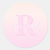 Schattige  monogram | Perzik & Roze Ombre Ronde Sticker (Voorkant)
