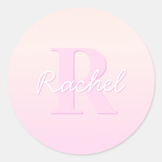 Schattige  monogram | Perzik & Roze Ombre Ronde Sticker (Voorkant)