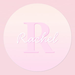Schattige  monogram   Perzik & Roze Ombre Ronde Sticker