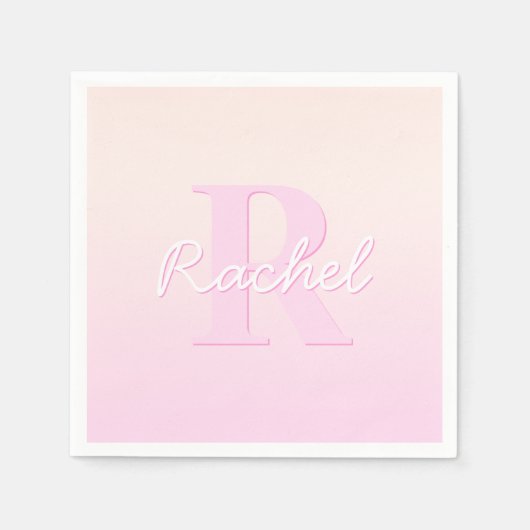 Schattige  monogram | Perzik & Roze Ombre Servet (Voorkant)