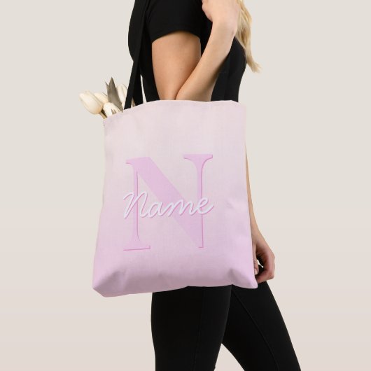Schattige  monogram | Perzik & Roze Ombre Tote Bag (Dichtbij)
