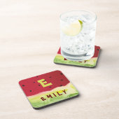 Schattige Monogram Rode Groene Watermeloen Aangepa Bier Onderzetter (Rechterzijde)