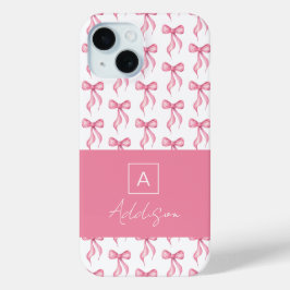 Schattige Monogram Roze Bow Coquette iPhone 15 Case