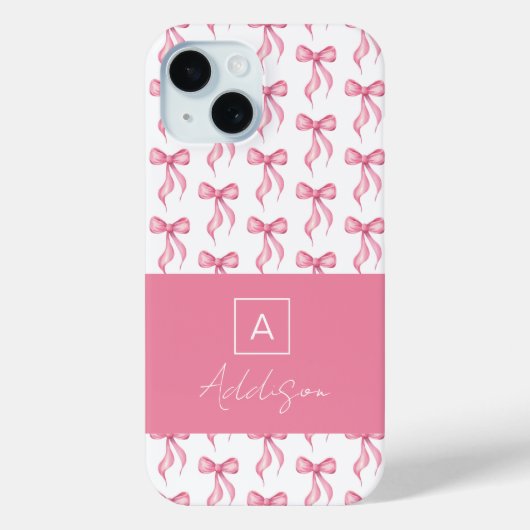 Schattige Monogram Roze Bow Coquette Case-Mate iPhone Case (Achterkant)