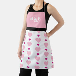 Schattige Monogram Roze en Wit Hartpatroon Schort