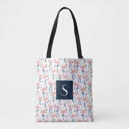 Schattige Monogram Roze Flamingo patroon Tote Bag