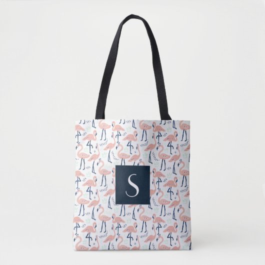 Schattige Monogram Roze Flamingo patroon Tote Bag (Voorkant)