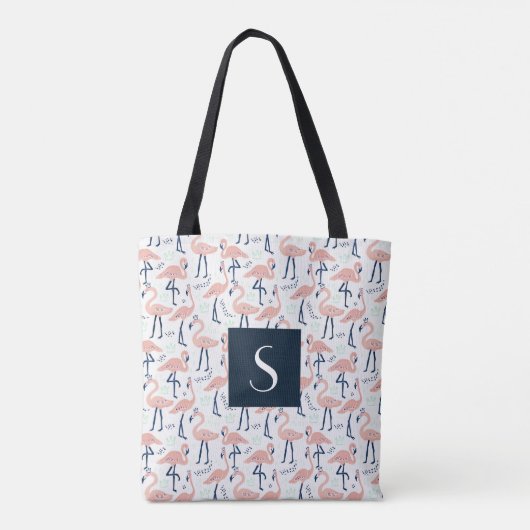Schattige Monogram Roze Flamingo patroon Tote Bag (Achterkant)