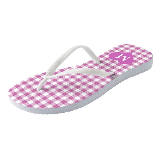 Schattige Monogram roze gecontroleerd Teenslippers (Schuin)