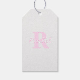 Schattige  monogram | Roze Ombre & Grijs Cadeaulabel
