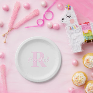 Schattige monogram Roze Ombre & Grijs Papieren Bordje