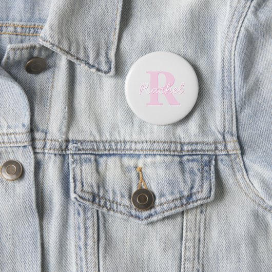 Schattige  monogram | Roze Ombre & Grijs Ronde Button 5,7 Cm (In situ)