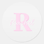 Schattige  monogram | Roze Ombre & Grijs Ronde Sticker (Voorkant)