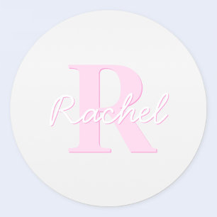 Schattige  monogram   Roze Ombre & Grijs Ronde Sticker
