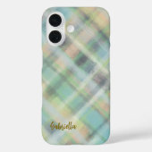 Schattige monogram script plaid blauwgroen geel gr Case-Mate iPhone case (Achterkant)