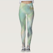 Schattige monogram script plaid blauwgroen geel gr leggings (Voorkant)