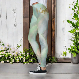 Schattige monogram script plaid blauwgroen geel gr leggings