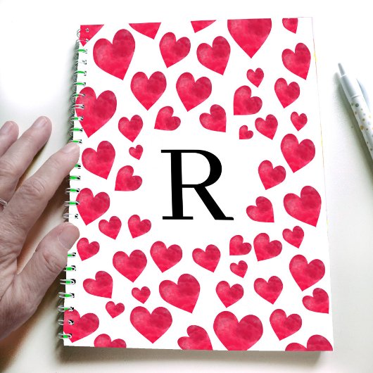 Schattige Monogram Valentijnsdag Hearts Notitieboek