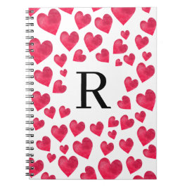Schattige Monogram Valentijnsdag Hearts Notitieboek