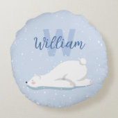 Schattige Monogram Winter Polar Beer Nursery Decor Rond Kussen (Achterkant)
