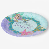 Schattige Monogram Zeemeermin Blauwgroen & Paarse  Papieren Bordje (Gekanteld)