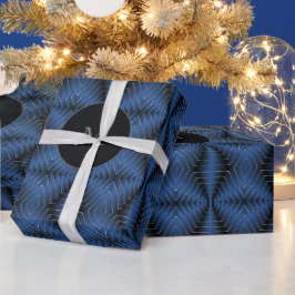 Schattige Monogram Zeshoek Patroon Navy Christmas Cadeaupapier