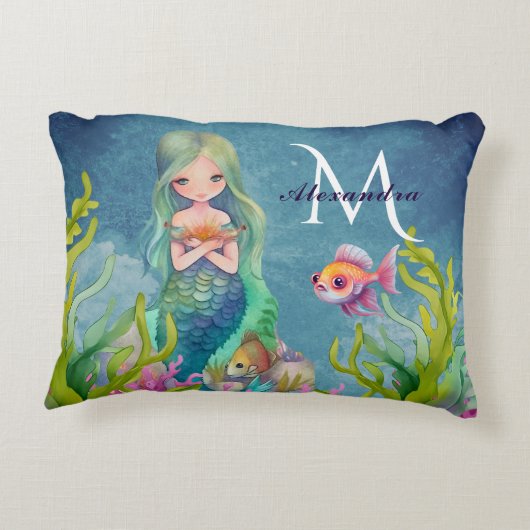 Schattige monogramnaam zeemeermin accent kussen (Achterkant)