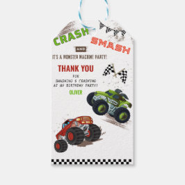 Schattige Monster Bedankt Auto Truck Kids Verjaard Cadeaulabel