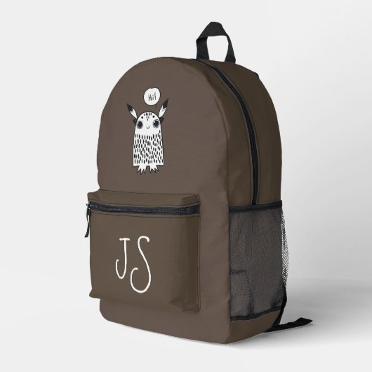 Schattige monster chocolade bruin monogram minimal bedrukte rugzak (Achterkant Hoek Rechts)