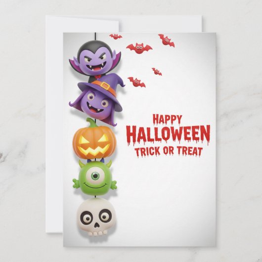 Schattige Monster & Halloween Uitnodiging (Voorkant)