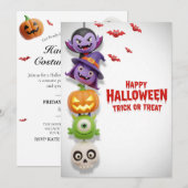 Schattige Monster & Halloween Uitnodiging (Voorkant / Achterkant)