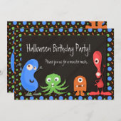 Schattige Monster Halloween Verjaardagsfeestuitnod Kaart (Voorkant / Achterkant)