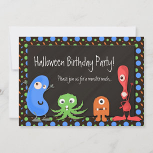 Schattige Monster Halloween Verjaardagsfeestuitnod Kaart