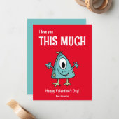 Schattige Monster Happy Valentine's Day Classroom Notitiekaartje (Voorkant / Achterkant in situ)