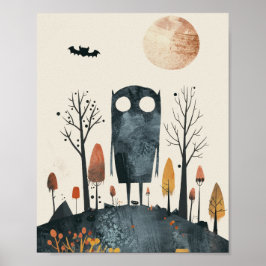 Schattige Monster in Spooky Halloween Scenery Nurs Poster