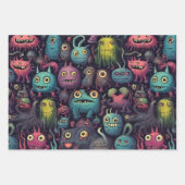Schattige Monster, Leuk en Kleurrijk Halloween Inpakpapier Vel (Voorkant 2)