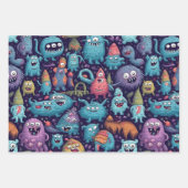 Schattige Monster, Leuk en Kleurrijk Halloween Inpakpapier Vel (Voorkant)