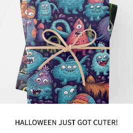 Schattige Monster, Leuk en Kleurrijk Halloween Inpakpapier Vel