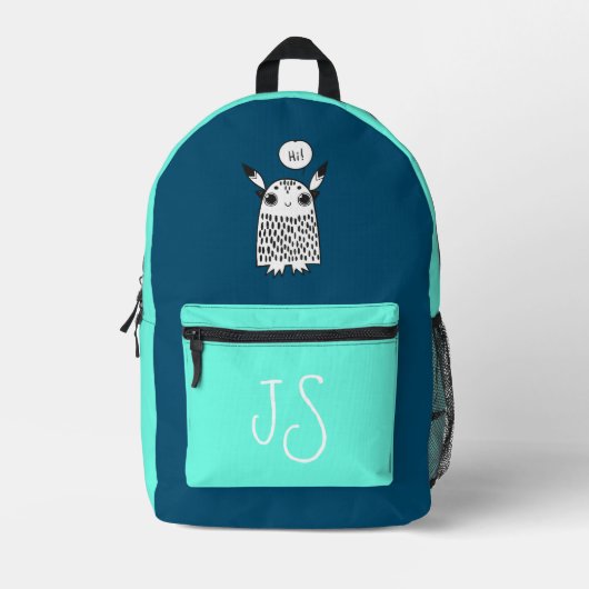 Schattige monster marine aquamarijn monogram minim bedrukte rugzak (Voorkant)