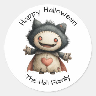Schattige monster met "Happy Halloween" en naam Ronde Sticker