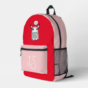 Schattige monster rood roze monogram minimalist bedrukte rugzak