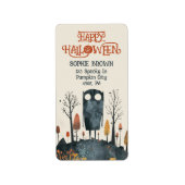 Schattige Monster Spooky Herfstlandschap Happy Hal Etiket (Voorkant)