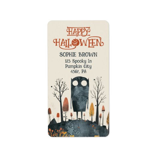 Schattige Monster Spooky Herfstlandschap Happy Hal Etiket (Voorkant)