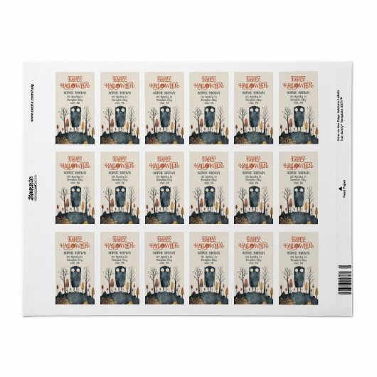 Schattige Monster Spooky Herfstlandschap Happy Hal Etiket (Full Sheet)