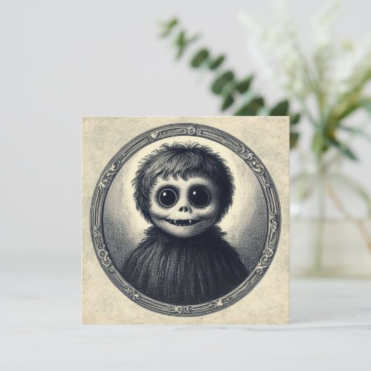 Schattige Monster Spooky Horror Antiek illustratie Kaart (Staand voorkant)