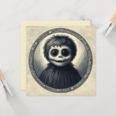 Schattige Monster Spooky Horror Antiek illustratie Kaart (Voorkant / Achterkant in situ)