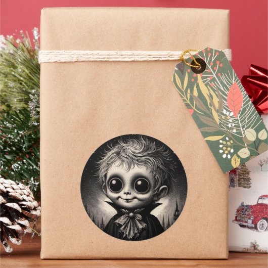 Schattige Monster Spooky Horror Antiek illustratie Ronde Sticker (Feestdagen)