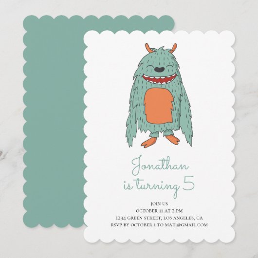 Schattige monster. Uitnodiging voor verjaardagsfee (Voorkant / Achterkant)