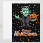 Schattige monster van Frankenstein met vleermuizen Feestdagenkaart (Voorkant / Achterkant)